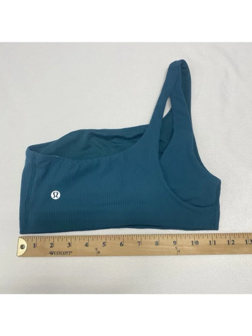 Lululemon Ribbed Nulu Asymmetrical Yogo Bra Light Support Women Size 4 Teal